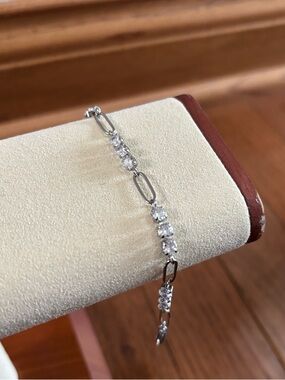 Silver Tone Paperclip Link Gemstone Bracelet